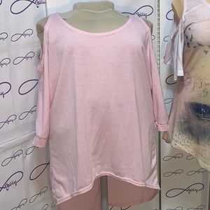 NWOT - 3/4 Sleeve High Low Cold Shoulder Pink